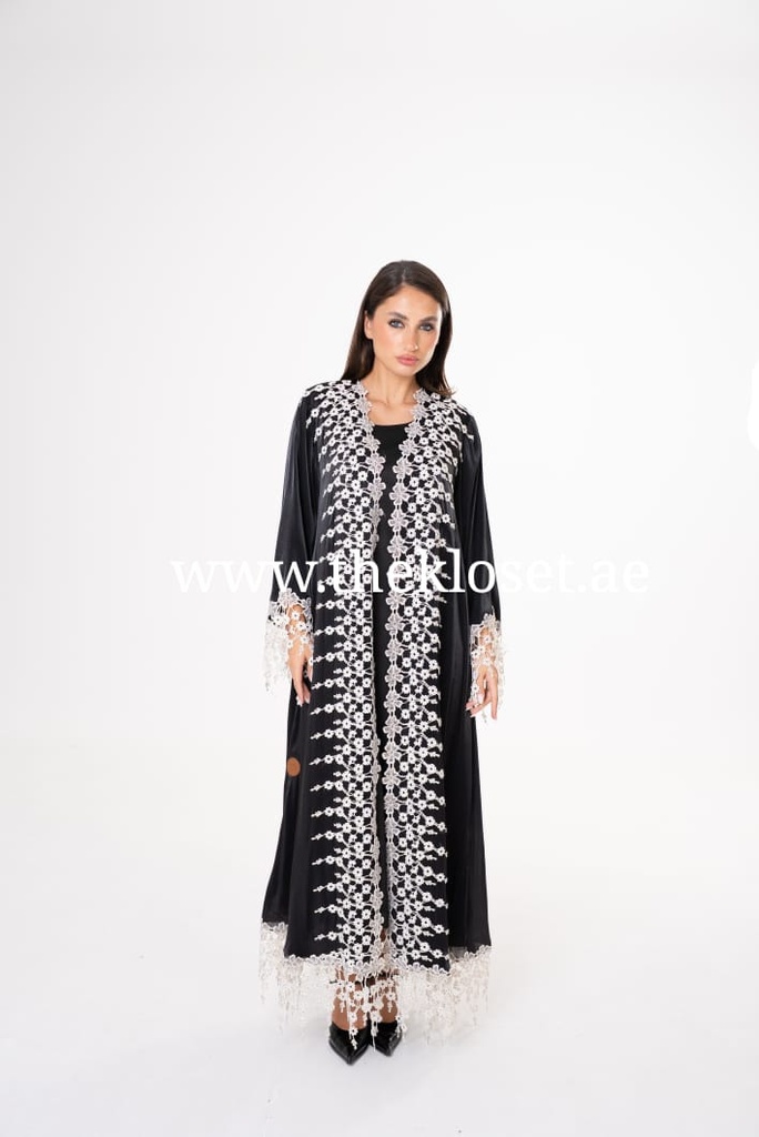 Elegance Abaya with White Flower Embroidery
