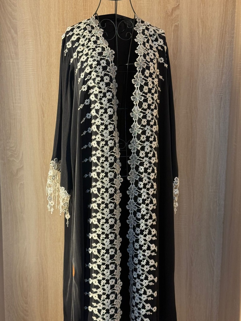 Elegance Abaya with White Flower Embroidery