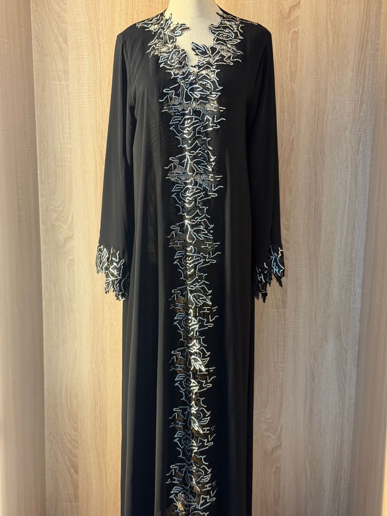 Charming Open Abaya with Sparkly Silver Beads