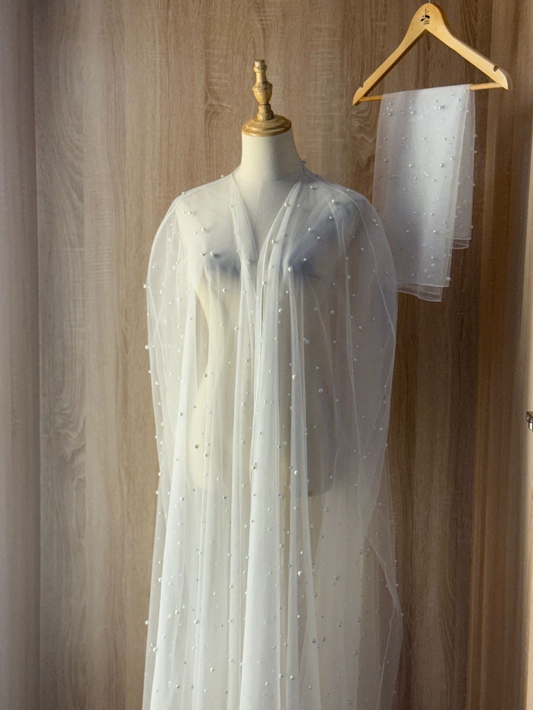 White Abaya Lace Open Style and Pearl Details