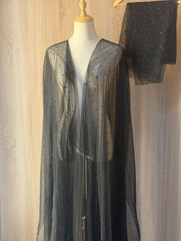  Lace Abaya with  Black Beads and Shella 