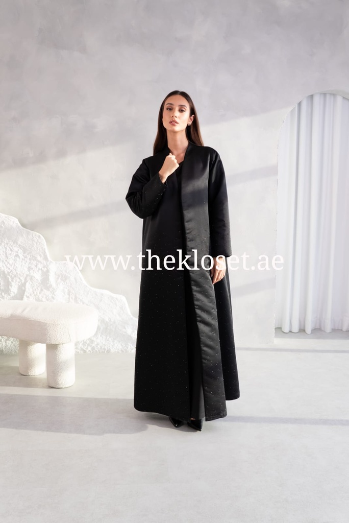 Charming Black Abaya Adorned with Beautiful Beads  