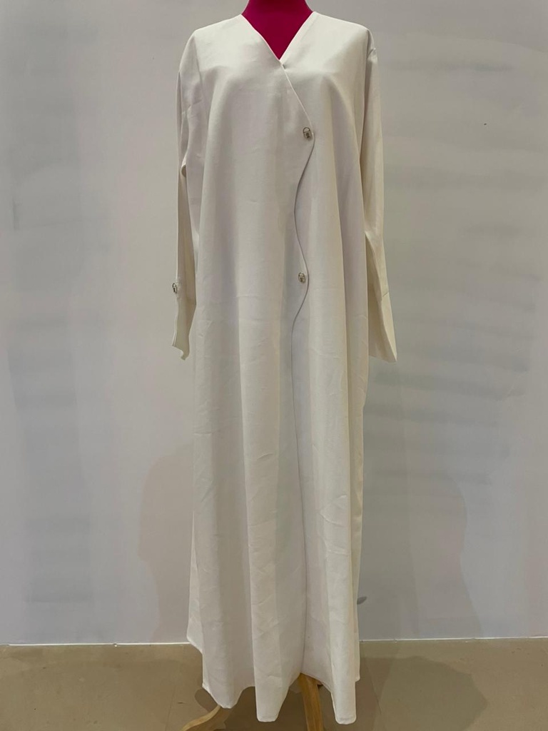 White Abaya with Heart-Shaped Button