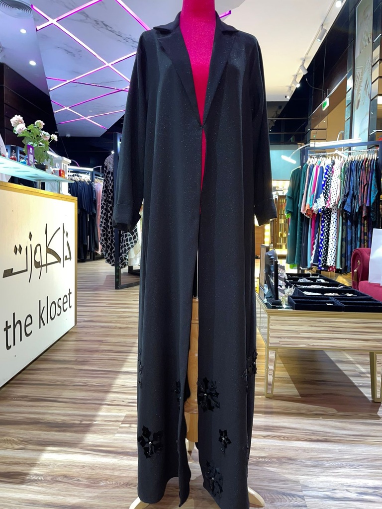 Chic Black Hand Made  Abaya With Flower Design