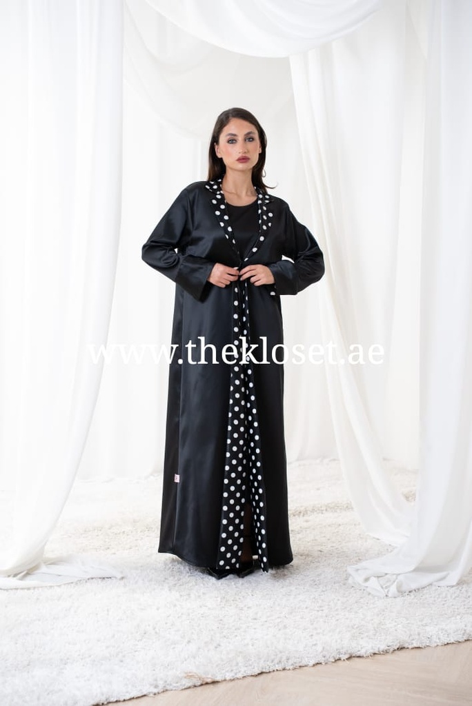 Elegant V-Neck Abaya with Dotted Print