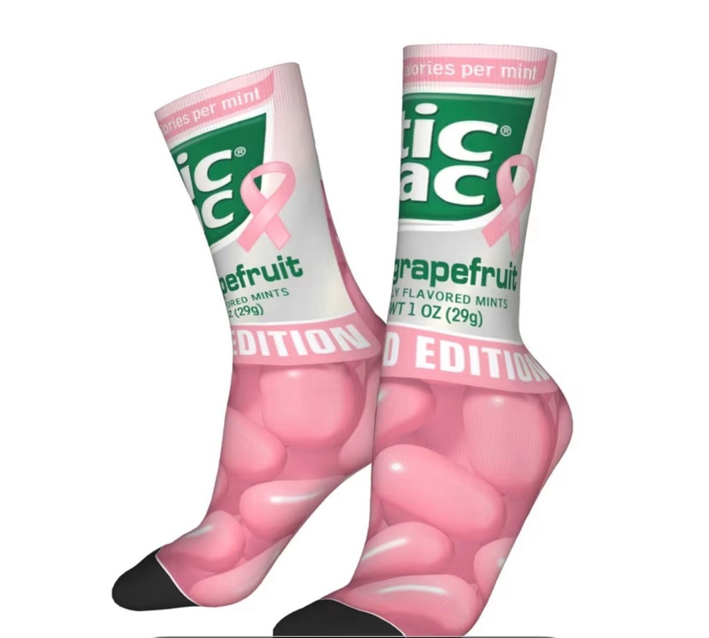  Ribbon Design for Breast Cancer with Candy Pattern Socks