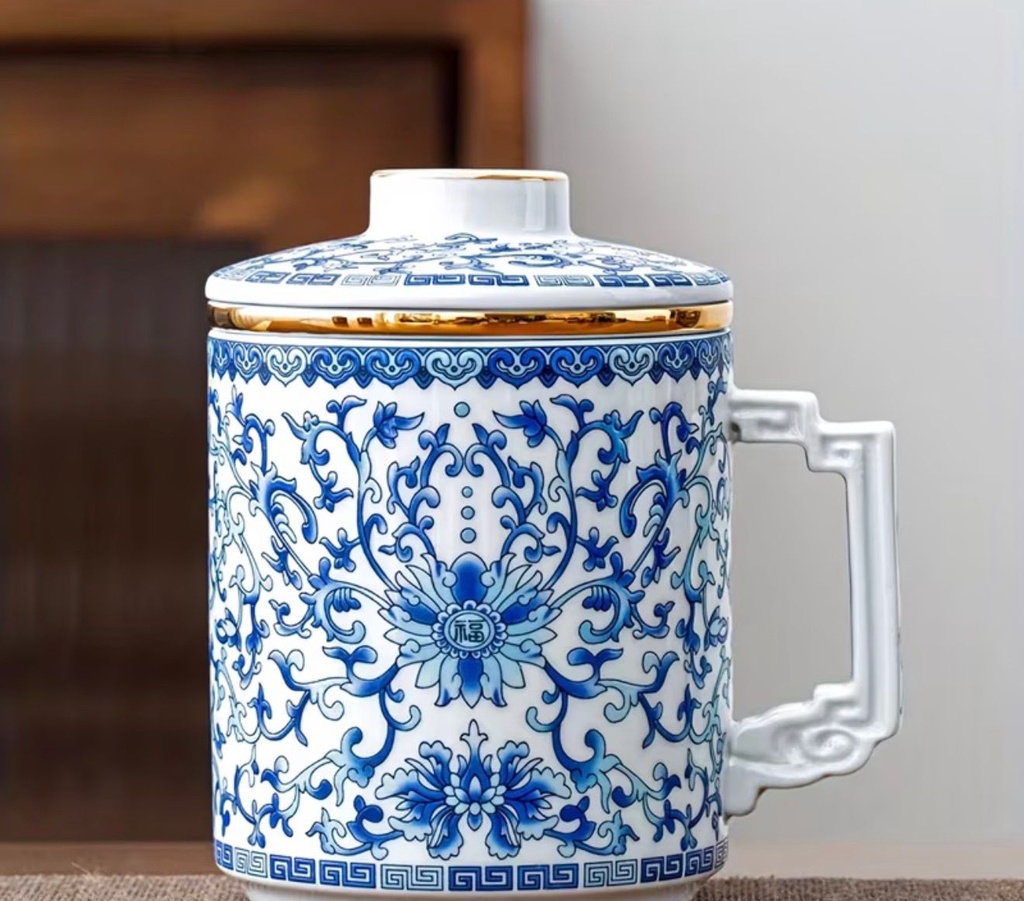 Floral Tea Mug with Built-in Strainer 