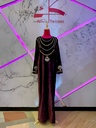 Burgundy Velvet Long Dress with Chain Detail