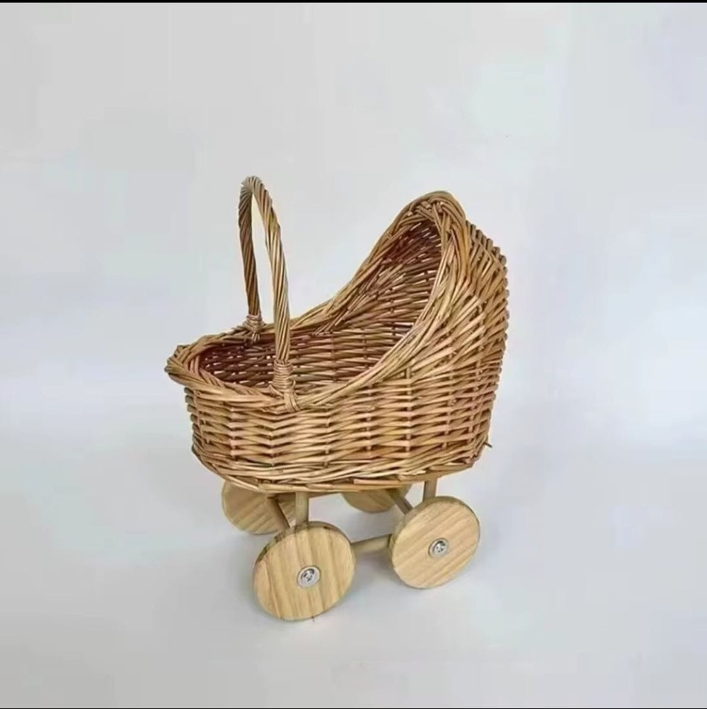 Woven Rattan Decorative Basket with Wooden Wheels