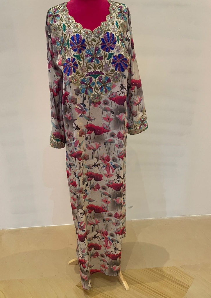  Beautifully Embellished Beaded dress with floral print 