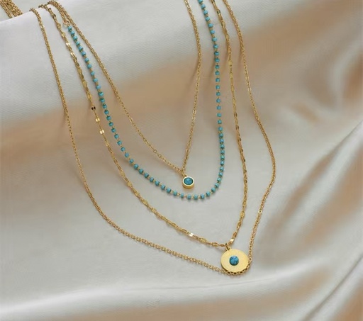 [84528951] Golden Retro Turquoise Layered Neckless