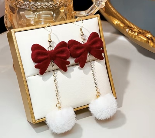 [84529292] BowKnot Pom Pom Earrings
