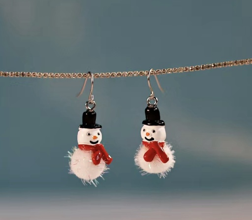 [84529425] Resin & Popo Ball Snowman Earrings