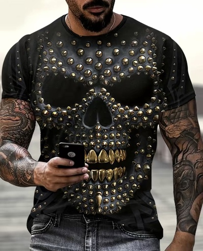 Studded Skull 3D Digital Men T-Shirt