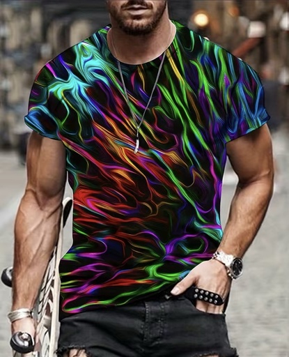 تي شيرت بطبعة هندسية تجريدية