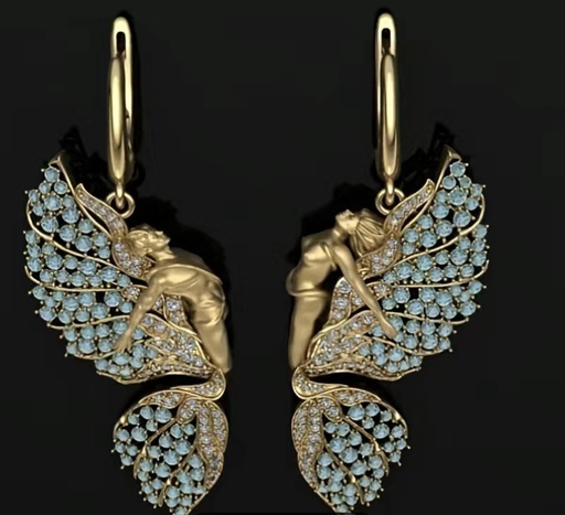 [84529923] Golden Blue Butterfly Earrings