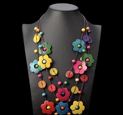 [84529930] Boho Wooden Flower Neckless