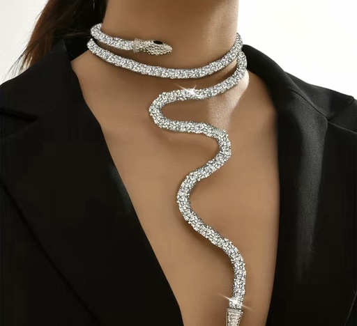 [84529948] Snake Rhinestone Neckless