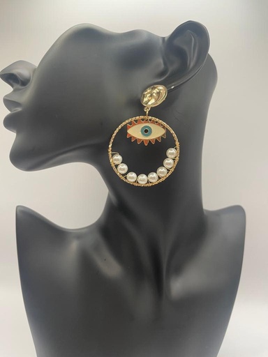 [43696187] Evil Eye Pearl Circle Earrings