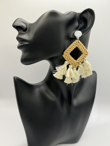Square Straw Tassels Earrings