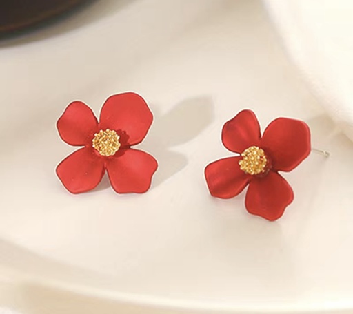 [84530422] Red Flower Earrings