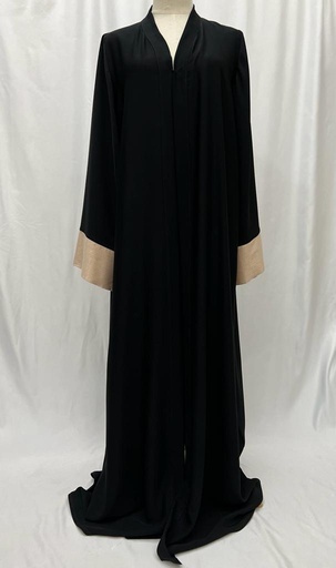 [72331246] Silky black with beige cuffs Abaya
