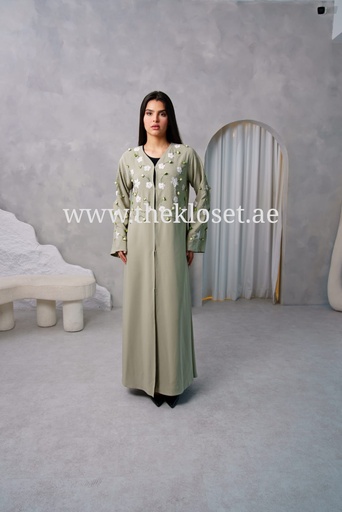 [72331264] Floral Pale Green Abaya