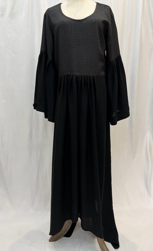 [72331435] Two fabrics Plain closed black Abaya