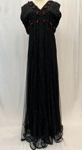 [79931467] Black floral tulle Dress
