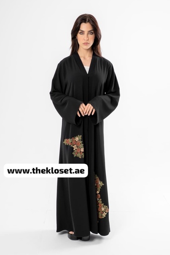 [72331625] Beaded red floral black Abaya