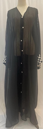 [72331652] أسود وأمبير. عباية مربعة باللون الأبيض