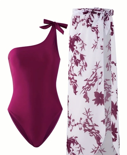 Chic Burgundy One-Shoulder Swimsuits 