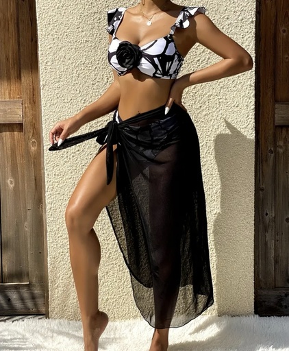 3D Floral Decor 3 Piece Bikini Set 