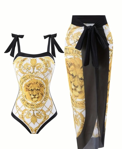 Golden Lion Print Swimsuit Set Women's Beachwear 