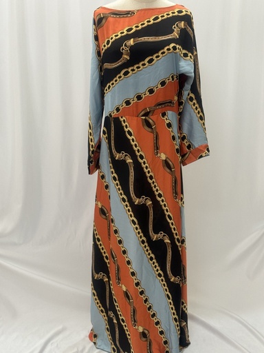 [79931815] Silky belts & chains print dress