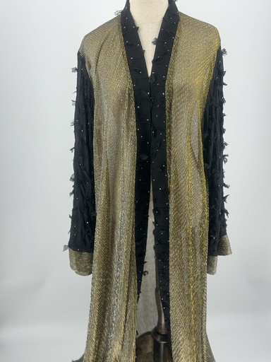 [72331870] Golden & black ruffles sheer Abaya