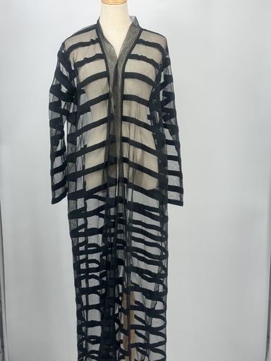 [72331908] Black sheer striped mesh Abaya