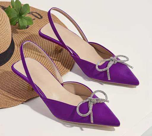 Rhinestone bow Purple short Heels