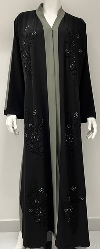 [10267109] Modern Two-tone Abaya with Stylish Floral Embroidery