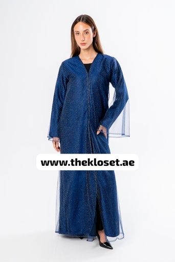 [64618458] Elegant golden mesh & Dark Blue Abaya 
