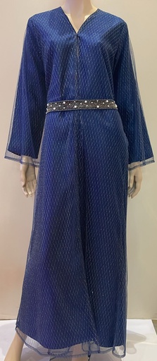 [64618458] Elegant golden mesh & Dark Blue Abaya 