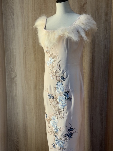 [25219771] Pink Feathers & Embroidery Dress