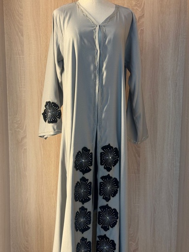 [50114955] Handmade Flowers Embroidered Elegance Grey Abaya