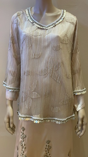 [86958729] Vintage Peach Silk And Lace Beaded Dress