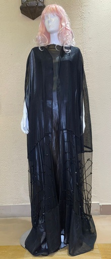 [31494221] Black Abaya Embellished with Elegant Embroidery 