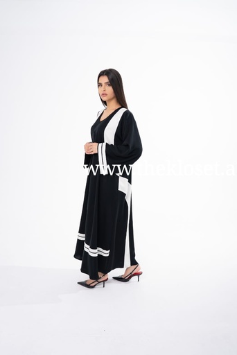 [87798054] geyometric Abaya With White Stripes
