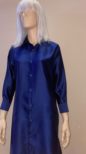 [79183707] Glamorous Satin Shirt Dress Blue 