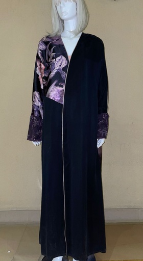 [33424572] Open Front Abaya with Flower Pattern