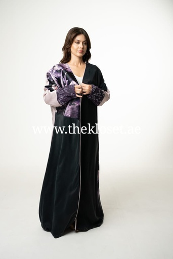 [33424572] Open Front Abaya with Flower Pattern