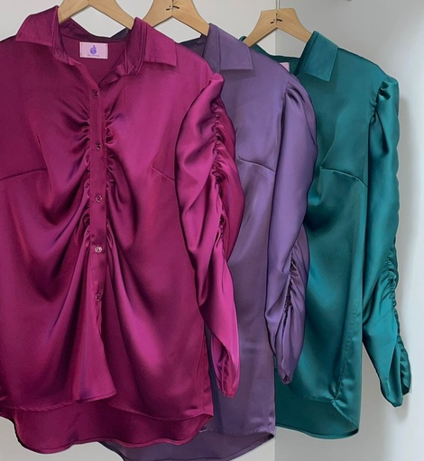 [61528697]  Elegant Ruffle Satin Blouse